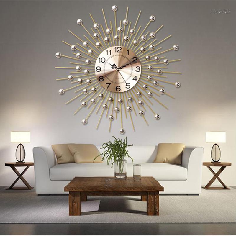 

European Wrought Iron Wall Clocks Decoration Crafts Wall Hanging Metal Mural Ornaments Home Living room 3D Gold Mute R22361