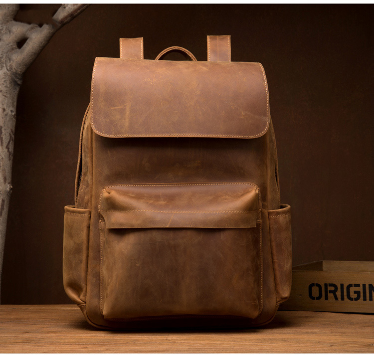 

Maheu fashion leather of portable male men backpack 15.6 Polegada computer travel dwaterproof water bag to outdoor air, Dark brown.