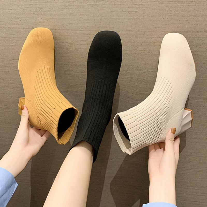 

Women's Rubber Boots Round Toe Female Shoes Luxury Designer Boots-Women Rain Rock Ladies Fashion Stockings High Heel