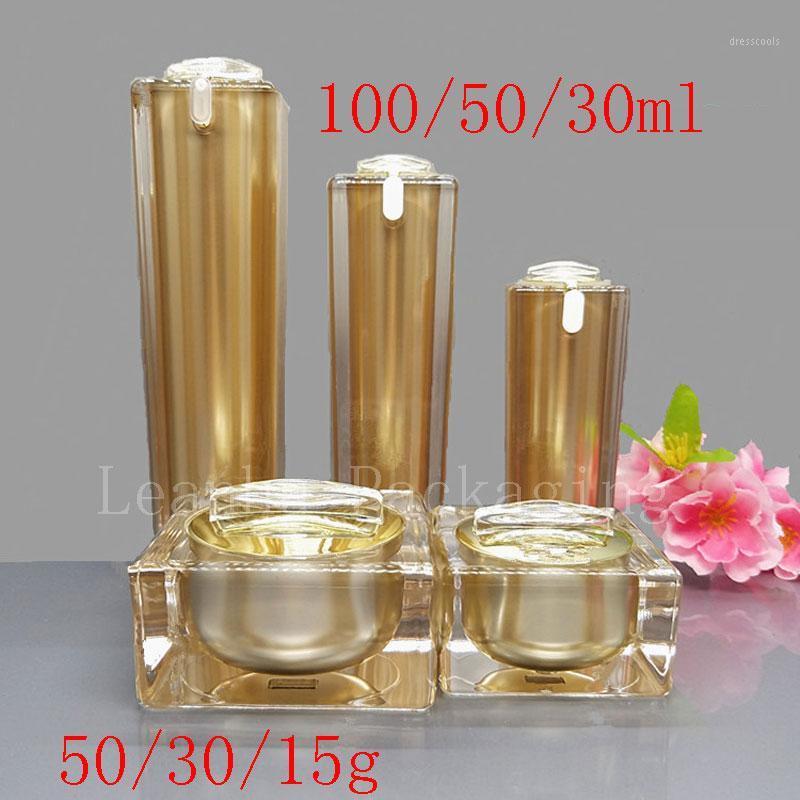 

Gold Square Acrylic Lotion Cream Cosmetic Containers Skin Care Cream Jars , Acrylic Lotion Pump Bottles , Pot Tin1
