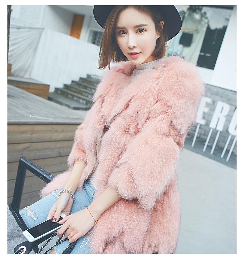 

New women' genuine real natural fur coat fashion jacket lady V-neck warm winter outwear custom any size, Blue