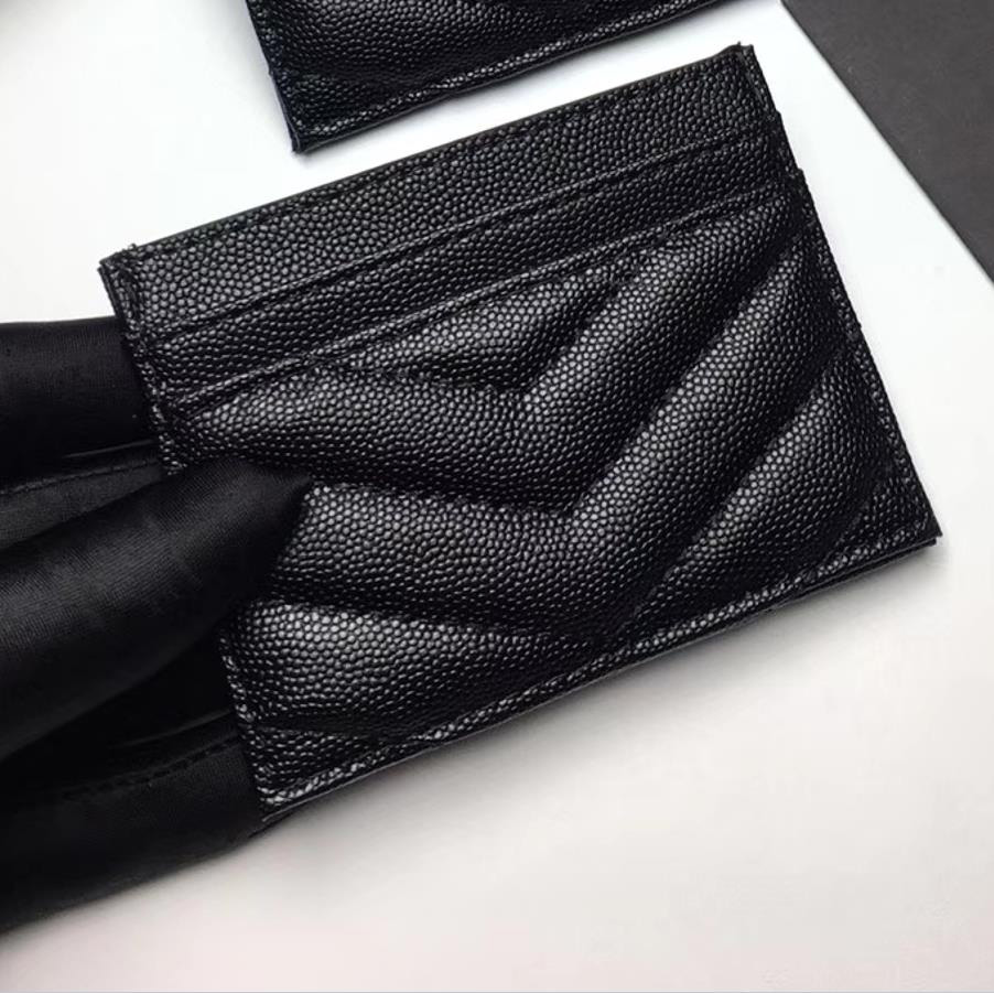 

new fashion Card Holders caviar woman mini wallet Designer pure color genuine leather Pebble texture luxury Black wallet with box