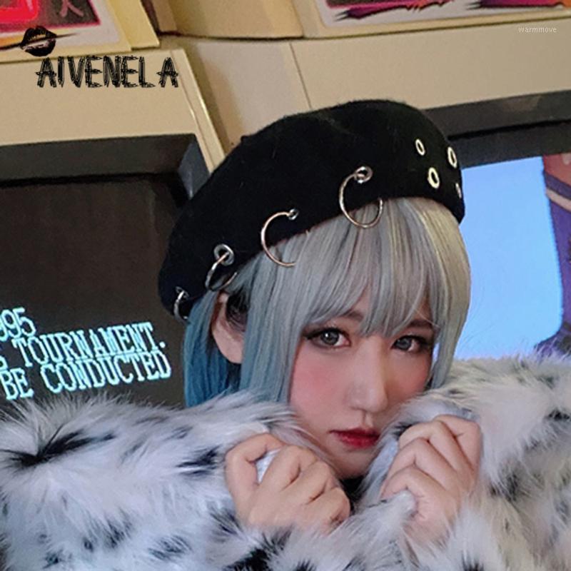 

Harajuku Style Gothic Girl Cute Circle Women Black Berets Hat Punk Rock Female Streetwear Boina Feminina AFC8471