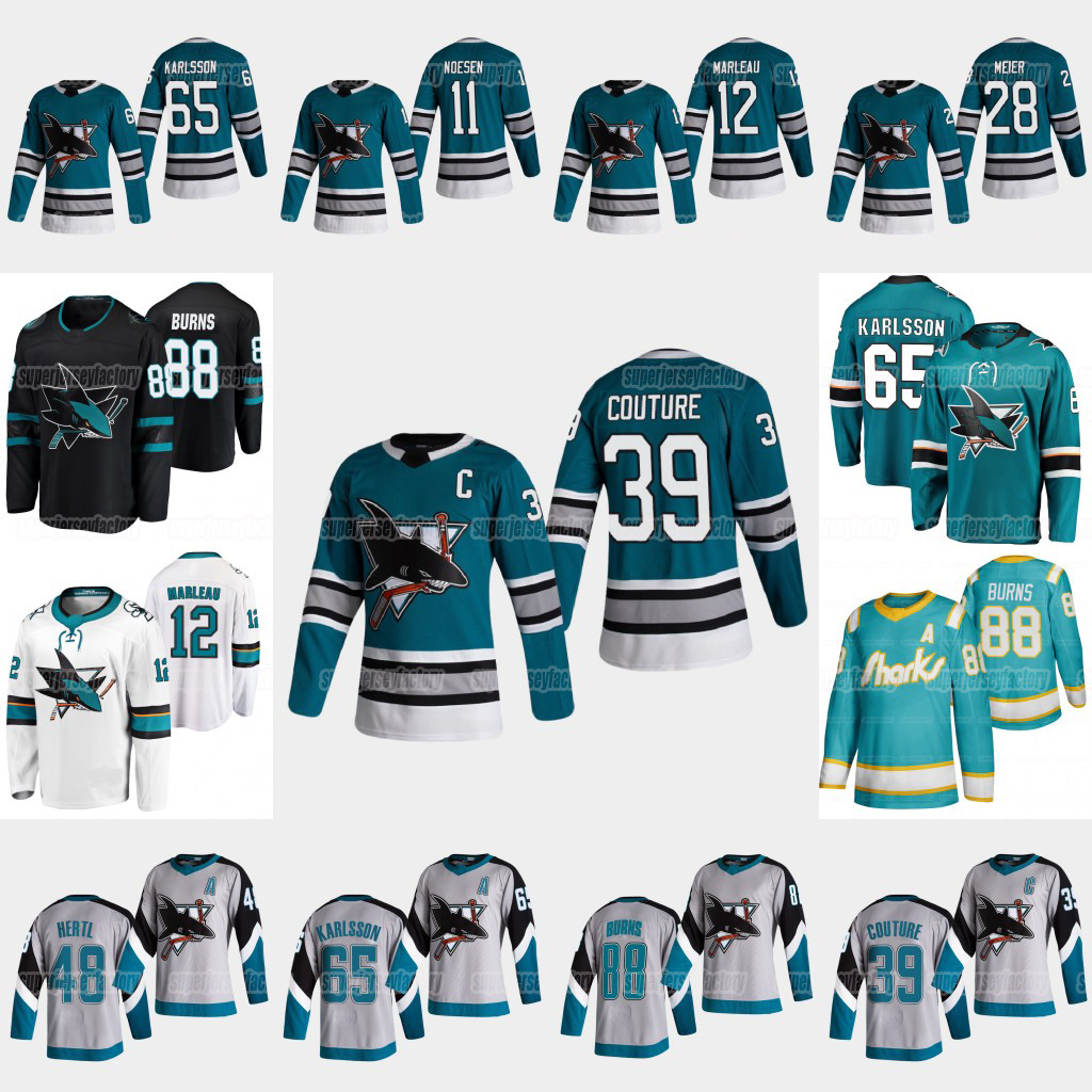 

39 Logan Couture San Jose Sharks 2021 Heritage Jersey Brent Burns Patrick Marleau Stefan Noesen Erik Karlsson Tomas Hertl Radim Simek, Youth s-xl