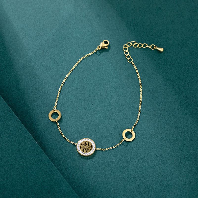 

Korean Original Fashion Crystal Hollow Round Stainless Steel Gold Bracelet for Women Classic Trendy Jewelry Gift