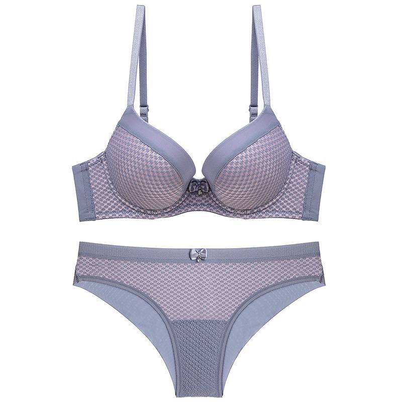 

HOT sell Europe and America new style perspective girls sexy thin bra set Gathered lace Top thin bottom thick lady gathers lac, Lavender