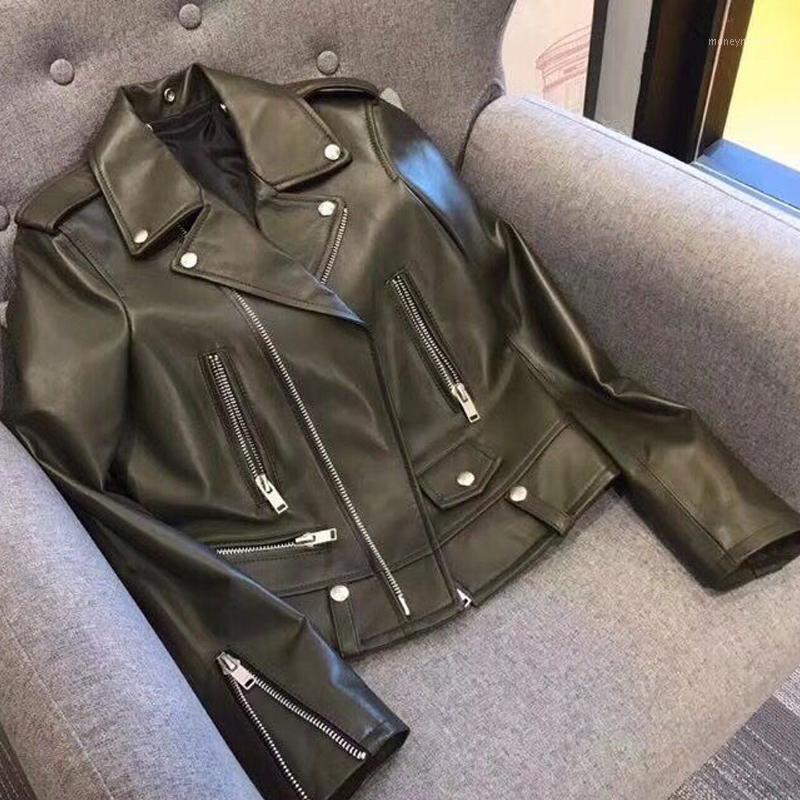 

2020 New Autumn PU Leather Jacket Women Moto Biker Coat Short Faux Leather Jackets Slim Female High Streetwear Coat Outerwear1, Black