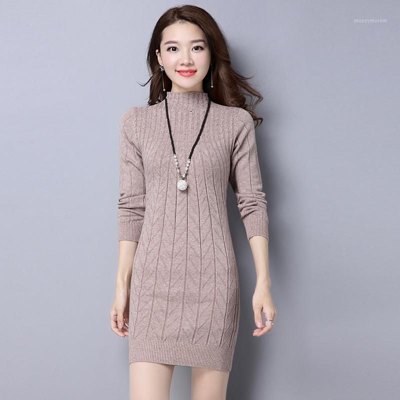 

Autumn Winter New Woman Plus Size Casual Mid-length Knit Sweater Solid Color Bottoming Versatile Thick Sweater Slim Lady Dress1, Purple