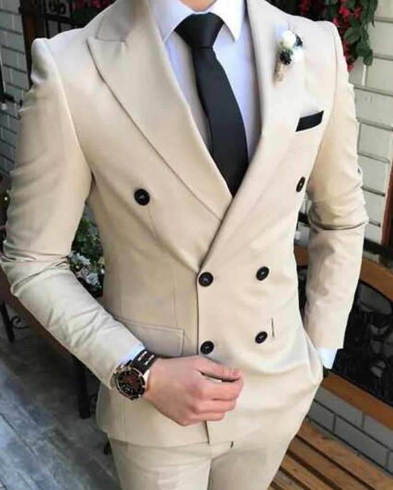 

Latest Design Double-Breasted Wedding Men Suits Peak Lapel Two Pieces Business Groom Tuxedos (Jacket+Pants+Tie) W1295, Same as image