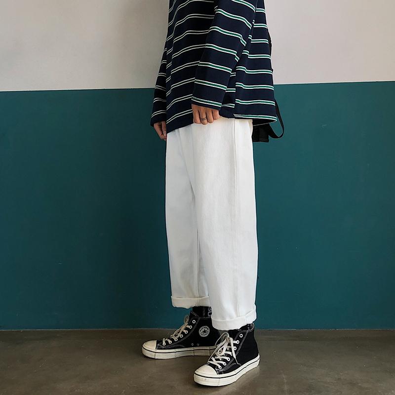 

Retro loose washed jeans men' straight wild trend Hong Kong style wide-leg trousers popular old pants, Blue