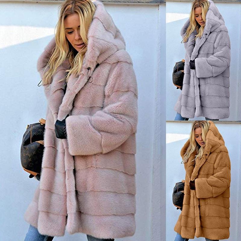 

Faux Fur Long Hooded Coat Women 2020 Autumn Winter Thick Warm Jackets Female Casual Loose Vintage Oversized Clothes For Women, Black