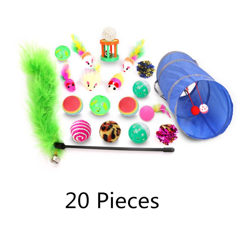 

Toys for Cats 20 Pieces Cat Toys Assortments, 2 Way Tunnel, Cat Feather Teaser Variety Pack Toy Set Interactive Safe 23 AugO4