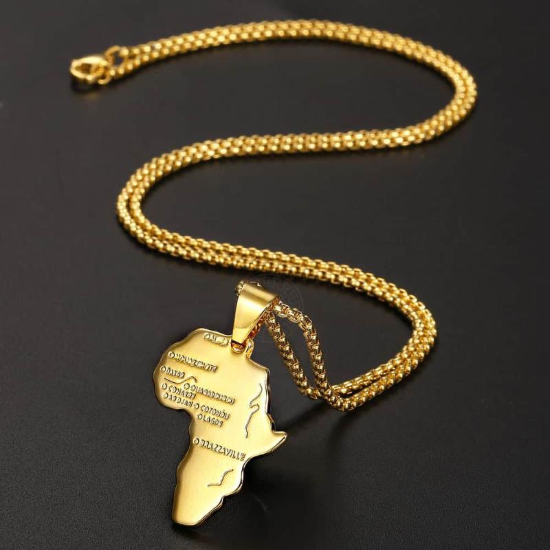 

Pendant Necklace for Men Women Gold Filled Africa Map Shape Pendant Box Link Chain Necklace Dropshipping GP56A