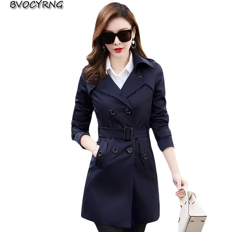 

Coat Female Spring Autumn 2020 New High Quality Women Windbreaker Tops Fashion Slim outerwear With belt Jacket Women's Clothing, Black