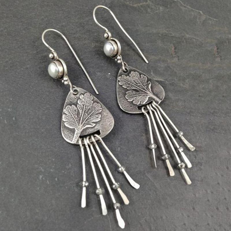 

Vintage Silver Color Tassel Drop Earring For Women Ethnic Banquet Jewelry 2020 Elegant Long Dangle Leaf Earring O3D411