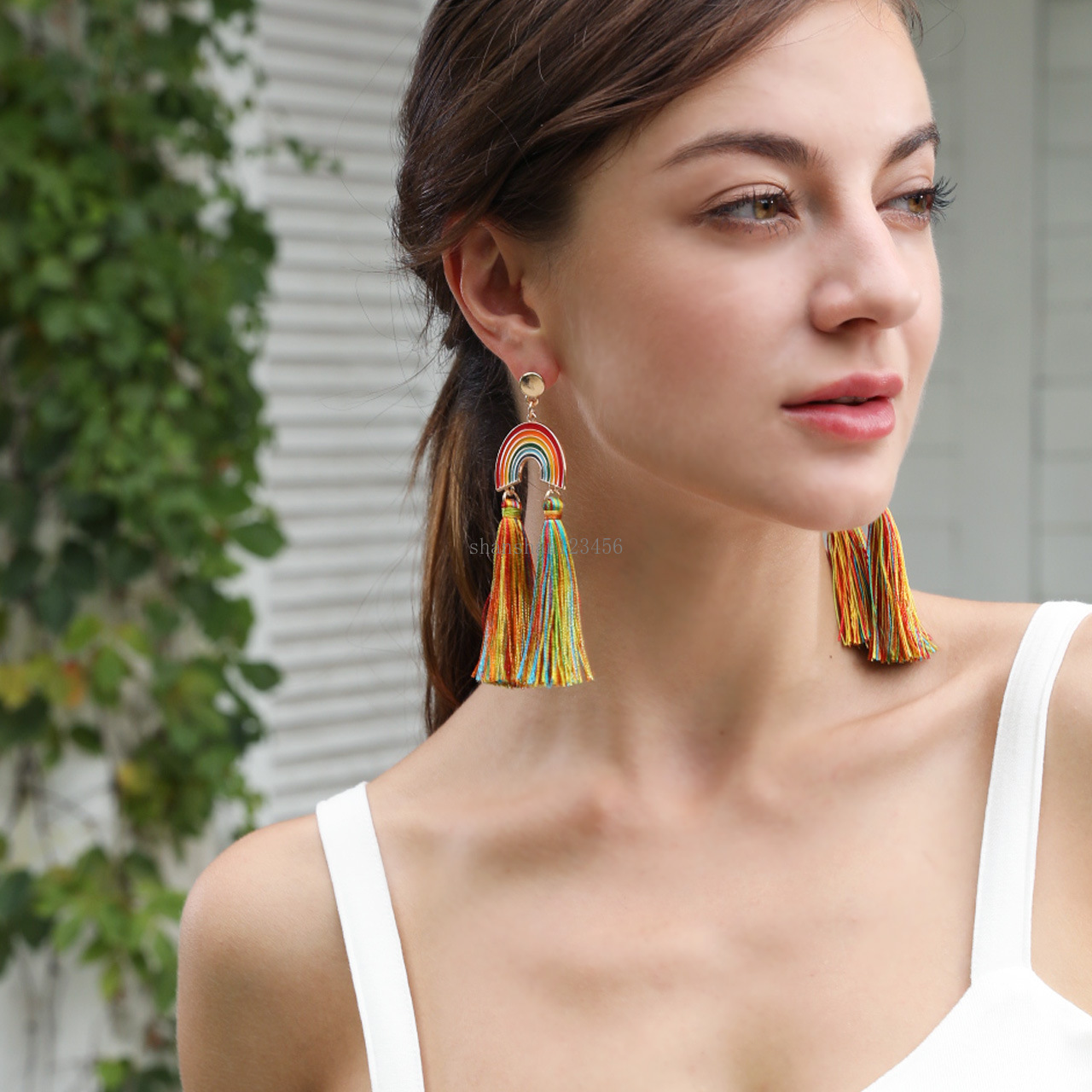 

Women rainbow Line Tassel earrings dangle drop stud ear rings for Women fashion jewelry will and sandy drop ship, Silver
