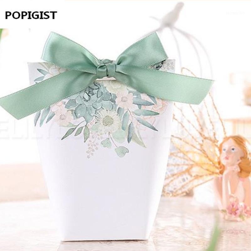 

New White/Green flowers Wedding Favors Candy Boxes Bomboniere Save the date Gift Box Party Chocolate Box three designs 50pcs1