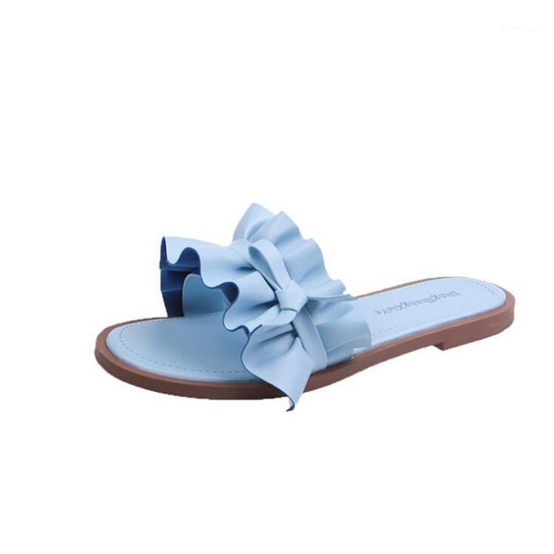

Super fire lotus leaf word slippers female new summer wear casual sandals female flat beach shoes1, Blue