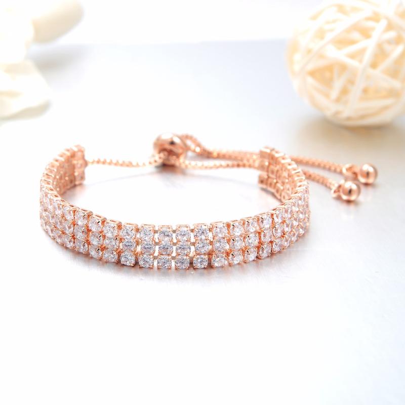

New Simple Fresh Three Rows Of Zircon Jewelry Chain Length Adjustable Copper Bracelet For Women Jewelry SL012