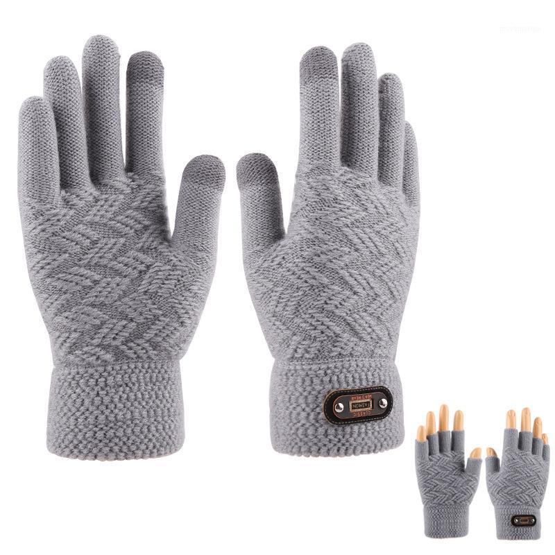 

Knitted touch screen gloves winter men's finger Korean style student velvet thickened warm half finger gloves1