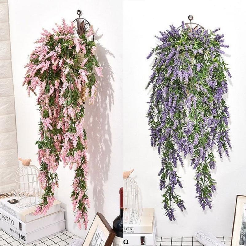 

Beautiful Fashion Fake Plant Flowers Wall Artificial Hanging Lavender Vine Flower Rattan Home Garden Decorative flowers, Pink
