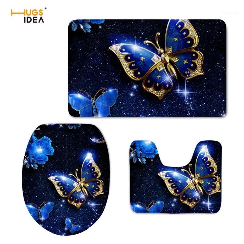 

3Pcs/set Bathroom Seat Lid Cover Carpets Blue Galaxy Beauty Butterfly Toilet Covers Pink Animal Print Warmer Rugs