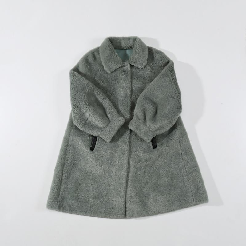 

New Soft Thicken Winter Composite Fur Integrated Coat Women's Middle and Long Doll Collared Knitting Grain Sheep Shearing Fur, Green