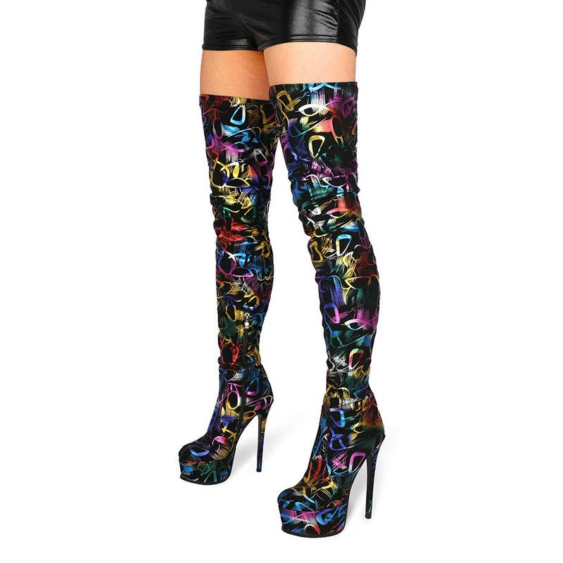 

2021 New Autumn Winter Platform Women Boots Fashion Zipper Over The Knee Boots Sexy Thin High Heel Round Toe Shoes Woman 35-45, Leopard
