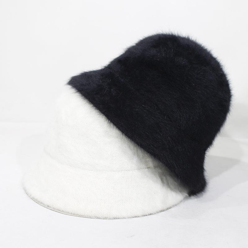 

Winter hats for women warm long fur hair female caps fashion solid colors wide cuff young style beanies, White