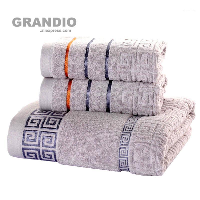 

3 Pack Cotton Towel Set For Bathroom 1PC Bath Towel 2PCS Hand Face Towels For Adults Terry Washcloth Travel Beach Sport Towels1, B grey