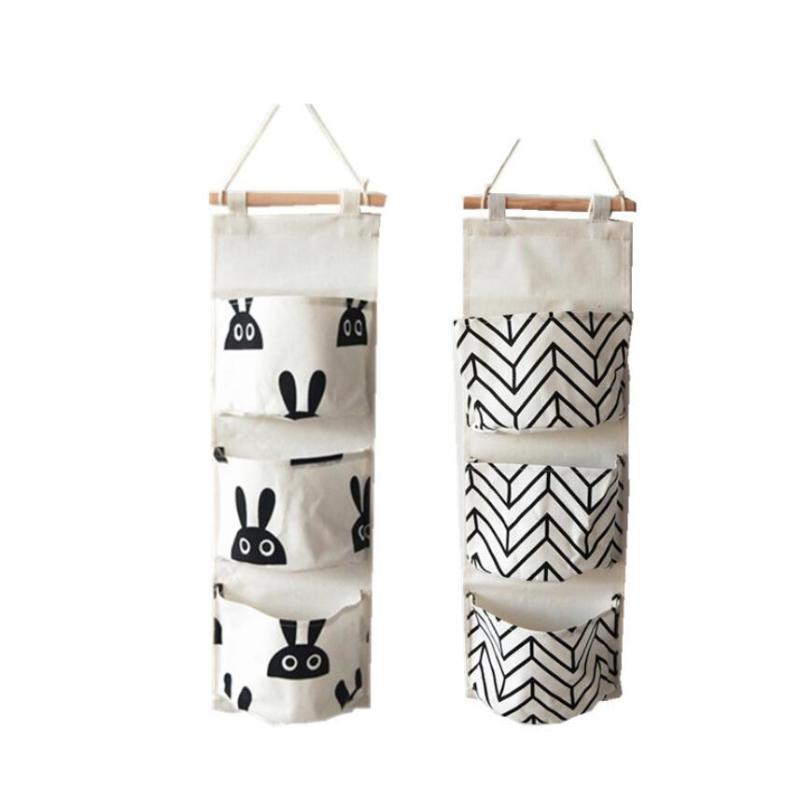 

New Cartoon Hanging bag Fabric Cotton Pocket Hanging Holder Storage Bag Rack makeup Cosmetic organizer storage basket