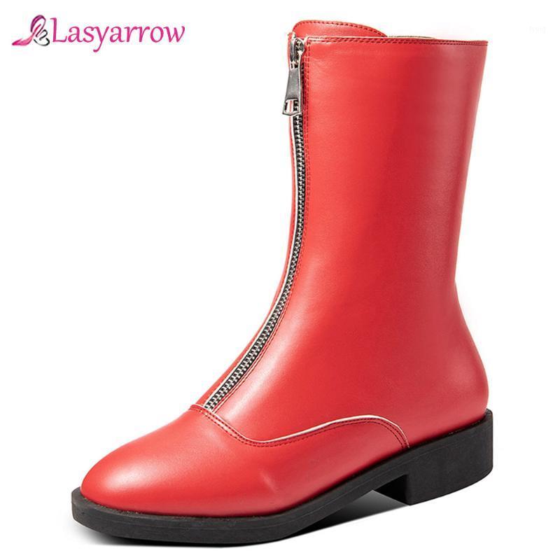 

Lasyarrow Fashion Square Heels 2020 mid-calf Boots Woman Shoes Zipper fashion cool designer Comfortable Shoes Women Boots J9951, Black