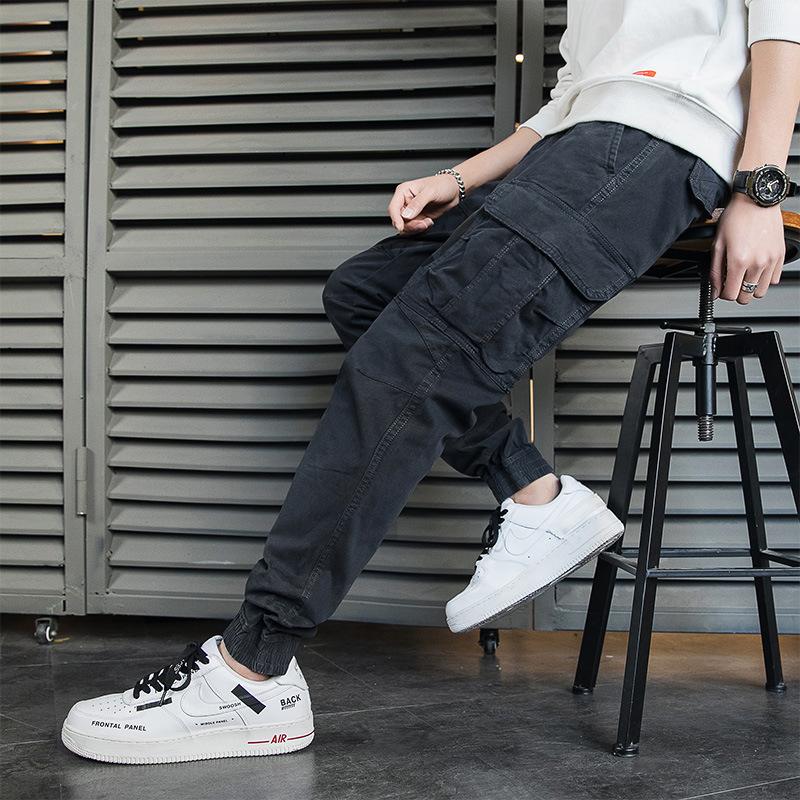 

Boutique The new 2020 han edition youth men's casual pants beam foot sweat pants loose tooling men's trousers, Dark blue