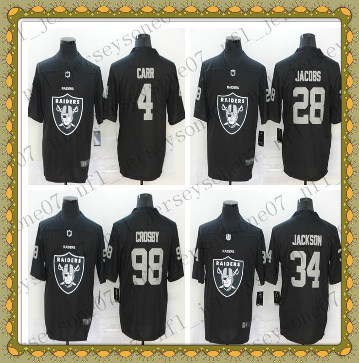 

custom Mens Oakland Raiders 4 Derek Carr Crosby Jackson Lynch Johnathan Abram black Big team logo fashion version Football Jerseys