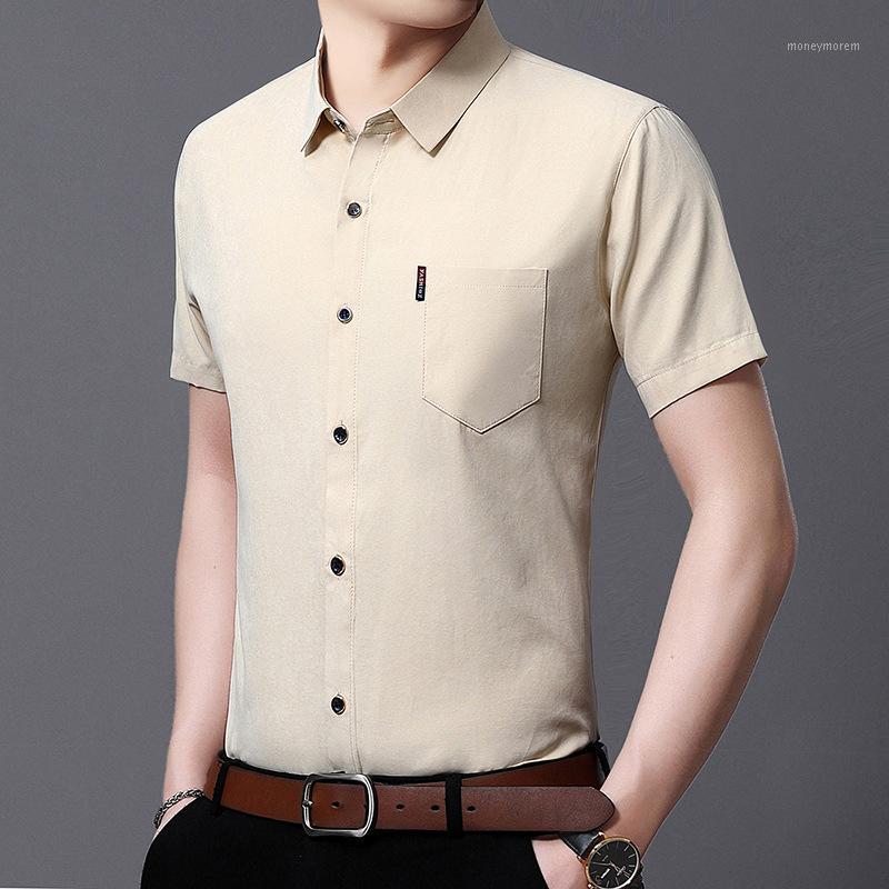 

Quality Korean Summer Men Vintage Shirt Short Sleeve Solid Casual Business White Black Yellow Men Social Shirts Clothing1