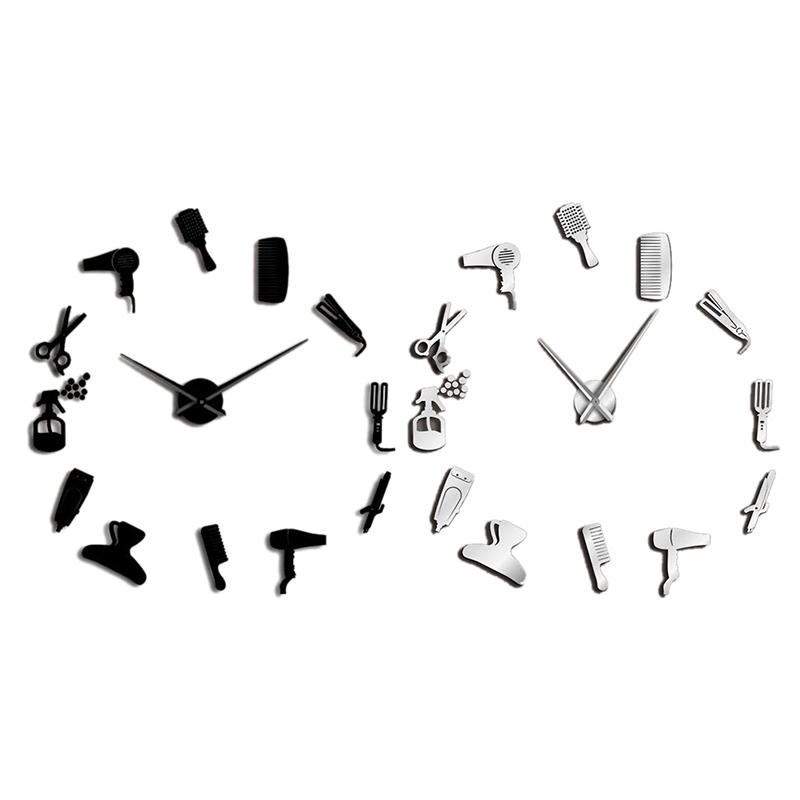 

Diy Barber Shop Giant Wall Clock with Mirror Effect Barber Toolkits Decorative Frameless Clock Watch Hairdresser Wall Art