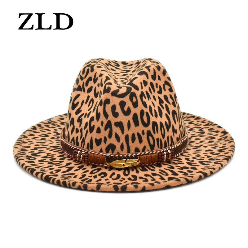 

Wide Brim Hats ZLD Winter Women's Felt Fedoras Hat Fashion Leopard Print Classice Men Big Brimmed Cap Vintage Ladies Party Jazz Caps