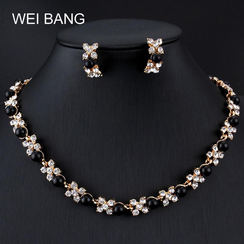 

Popular Women Jewelry Sets Pearl Earrings Gold color Necklace Set Rhinestone Gift Jewelry For Party Costume Accessories, As pic