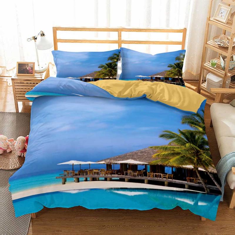 

Beach Starfish 3pcs Bedding Set Island Resort Duvet Cover For Bedroom Bed Quilt Cover Home Customized Luxury Bed Set, Yellow