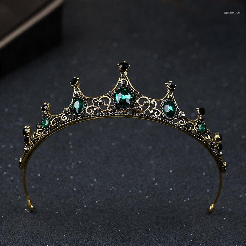 

FORSEVEN Small Baroque Green Crystal Bridal Crown Boutique Bride Diadem Headpiece Headwear Wedding Hair Jewelry Accessories BH1