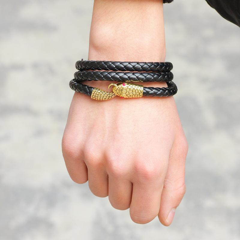 

Snake Brand Wrap Genuine Leather Bracelets Men Women Fashion Jewelry Punk Long Chain Link Charm Viintage Bracelets