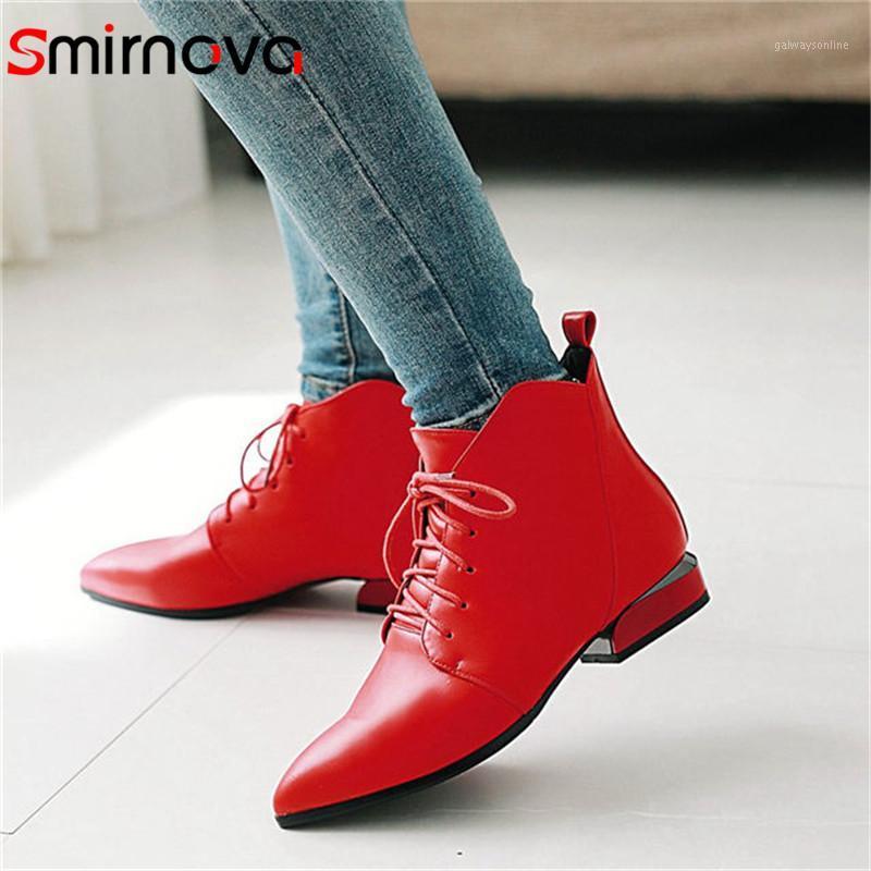 

Smirnova TOP 2020 autumn winter low heel woman boots casual pointed toe ankle boots fashion big size 33-43 lace up ladies1, Black