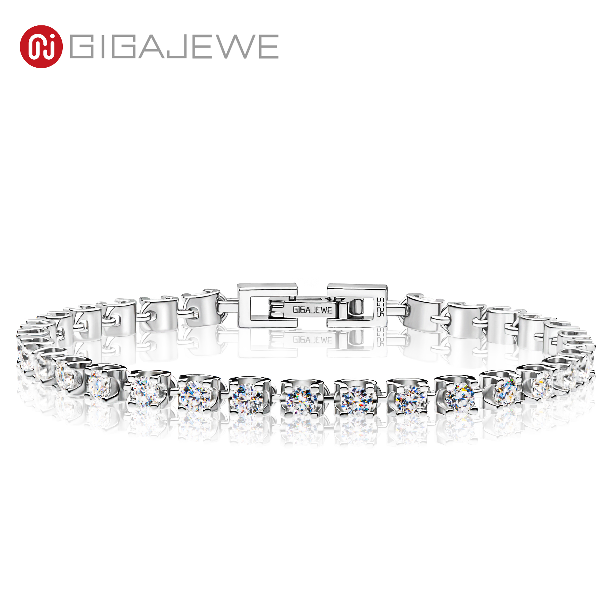 

GIGAJEWE 3.0mmX30Pcs D Color Round Cut Link Chain White Gold Plated 925 Silver Moissanite Tennis Bracelet Woman Girlfriend Gift GMSB-003