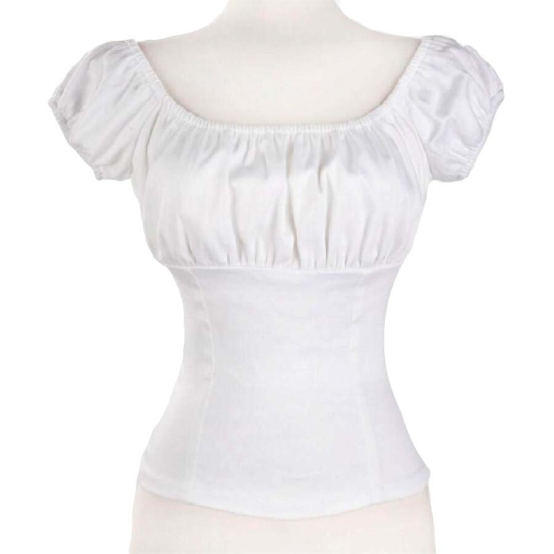 

Retro Vintage Woman Blouse Summer Low Back White Retro Peasant Womens 50s 60s Pinup Tops Cotton White Plus Size Retro Tops T200608
