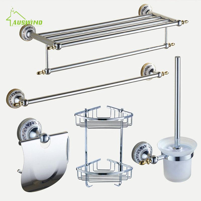 

Polished Bathroom Hardware Sets Chrome Silver Bathroom Accessories Set Ceramic Base Products Wall Mounted