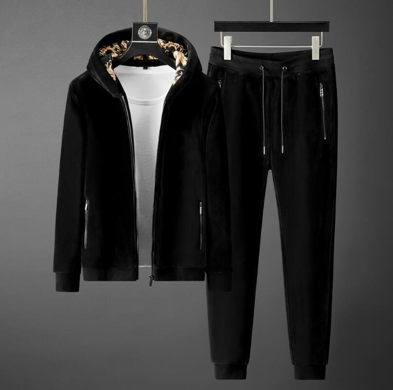 

Fashion Tracksuits Two Sides Velour Men Leisure Sport Suit Stylist Men's Sportswear Design Jogger Set Cool Sweatshirt Free Shipping, Black