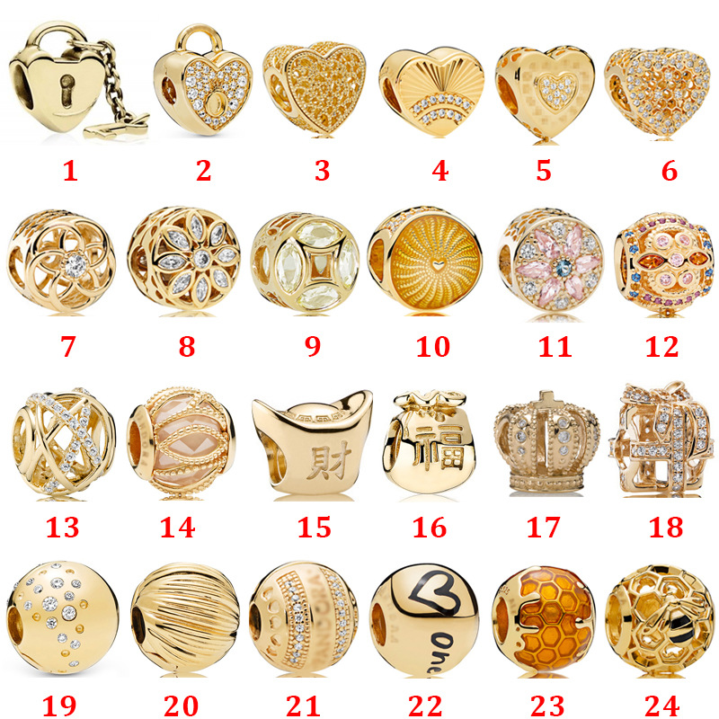 

Genuine 925 Sterling Silver Fit Pandora Bracelet Charms Gold Glittering Star Piece Fixed Buckle String Pendant Beads Love Heart Crysta Charm, Black