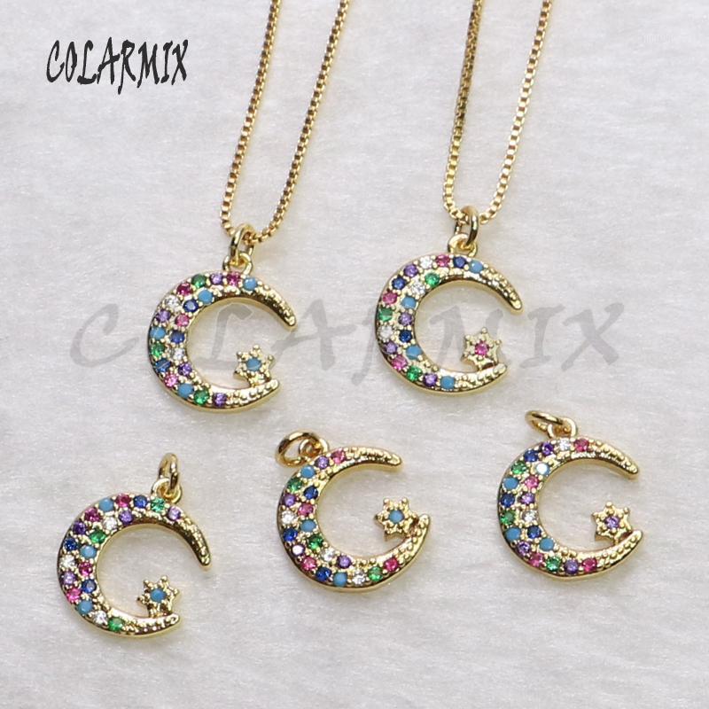 

12 Pcs Moon& star zircon charms pendant necklace wholesale Jewelry Gold color necklace for jewelry gift for lady 54541