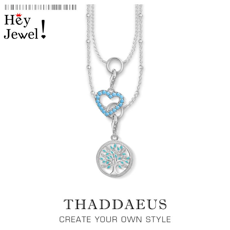 

Charm Necklace Blue Heart & Tree,2020 Summer Brand Fashion Jewelry Europe 925 Sterling Silver Romantic Sweet Gift For Women