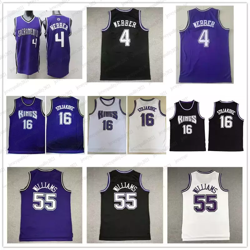 

Vintage Basketball Jersey 16 Peja Stojakovic Jason 55 Williams 4 Chris Webber Jerseys Classic retro Men Black Purple White Sleeveless mesh